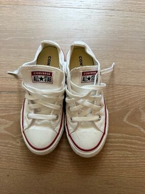 Converse White Low Top Sneakers with Red Trim
